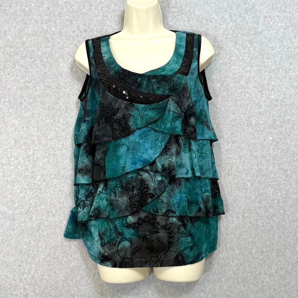 Dress Barn Top Size 1X Sequin Ruffled Velvet Burnout Fairy Grunge Whimsigoth Y2K - Picture 1 of 16